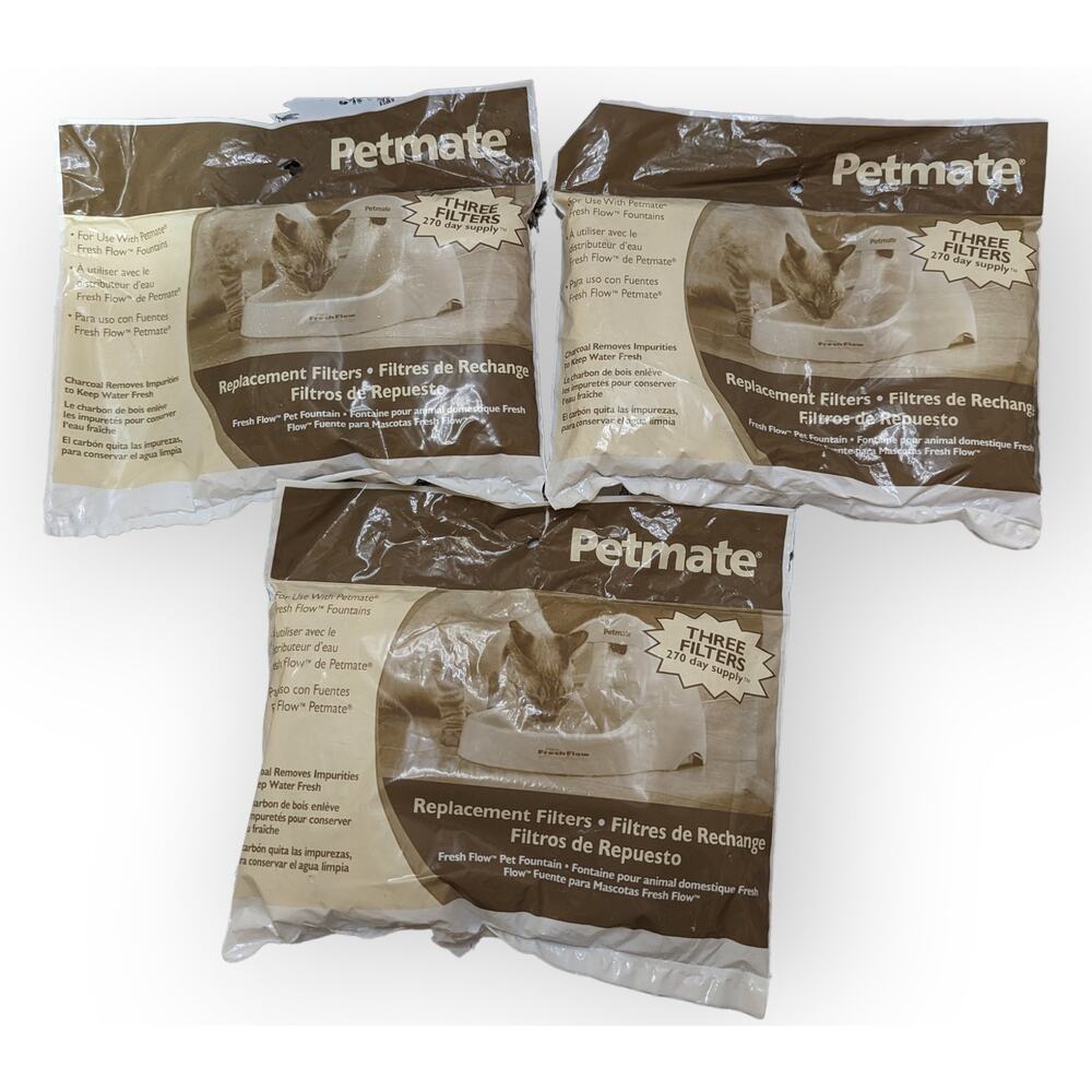 NWT Petmate Fresh Flow Pet Fountain Unbendable Replacement Filters 3-3 Packs